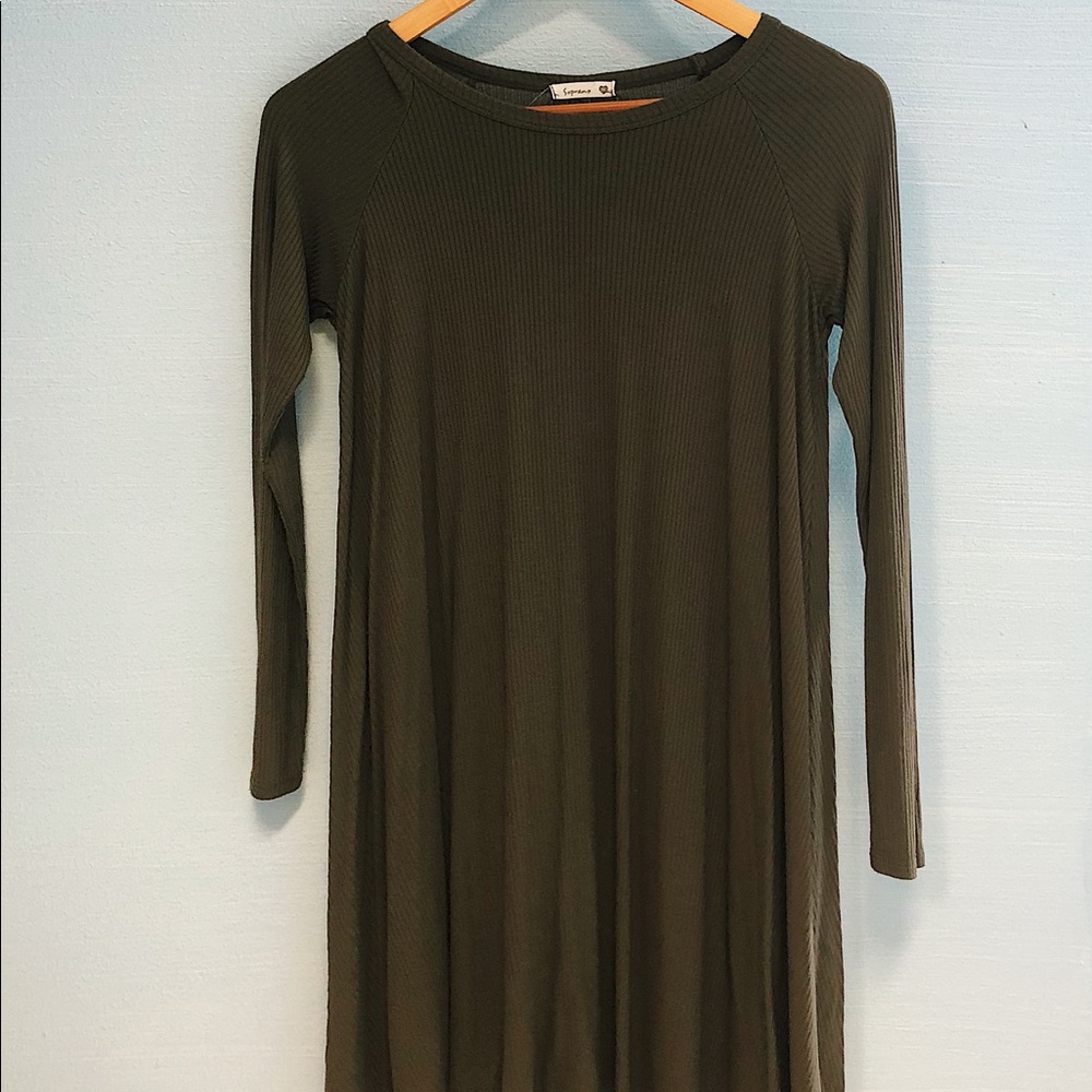 KHAKI GREEN RIBBED SOFT AND SEXY DRESS